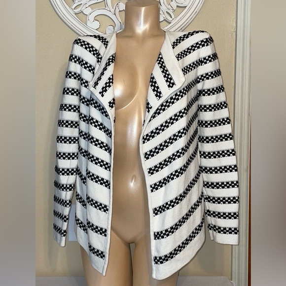 Talbots Sweaters - Talbots womens sweater small 4 6 cardigan black white stripe open work casual